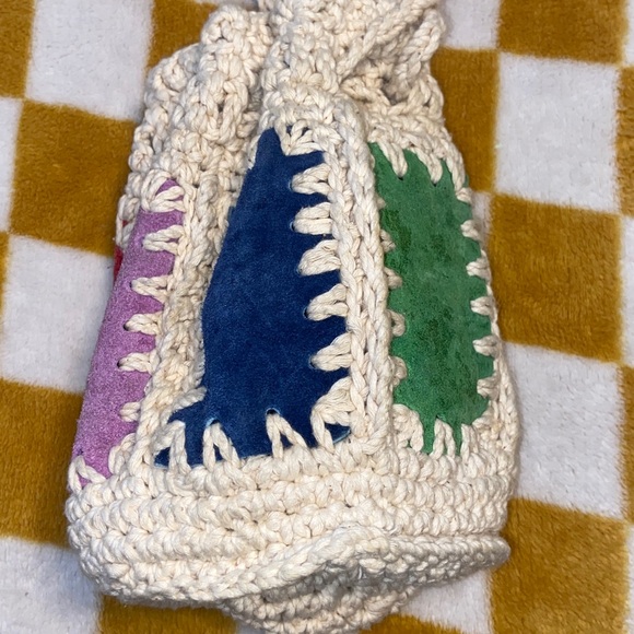 Sirco Handbags - VTG SUEDE CROCHET CLUTCH Circo Rainbow Colors Cream Pouch Purse Wristlet